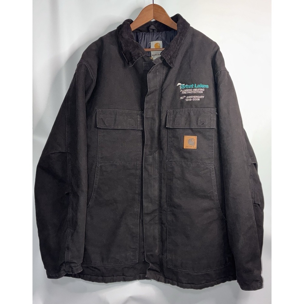 Carhartt Mens Barn Chore Jacket VTG Quilted Lined Work 2XL Black Corduroy Collar